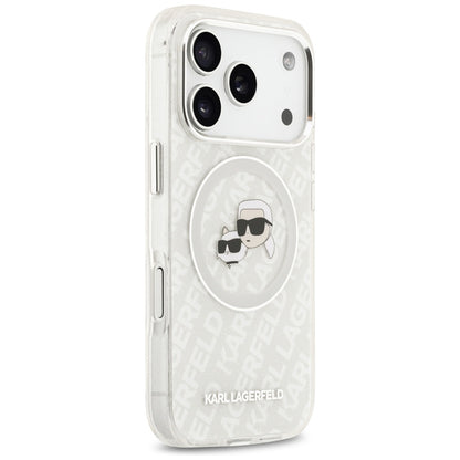 MagSafe-skal för Apple iPhone 17 Pro, Karl Lagerfeld, Glitter Karl & Choupette Head, Vit