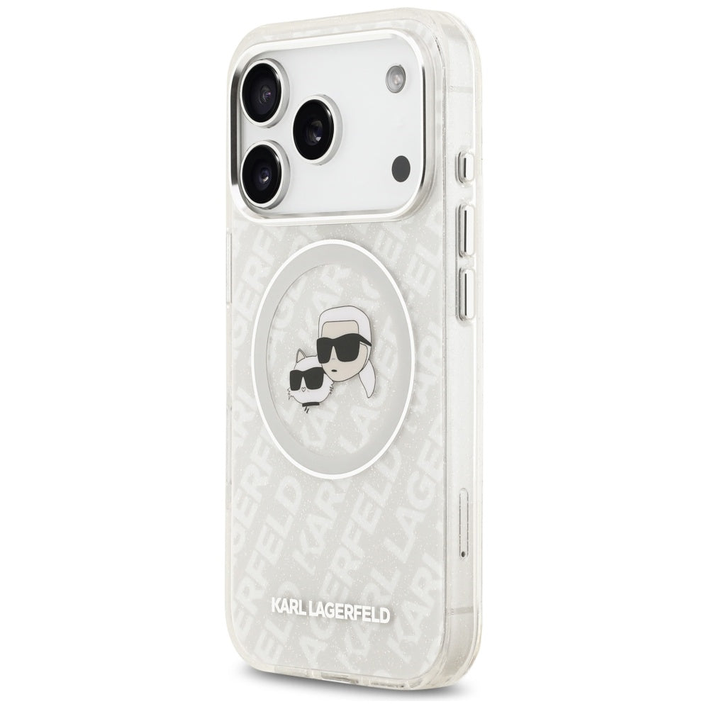 MagSafe-skal för Apple iPhone 17 Pro, Karl Lagerfeld, Glitter Karl & Choupette Head, Vit