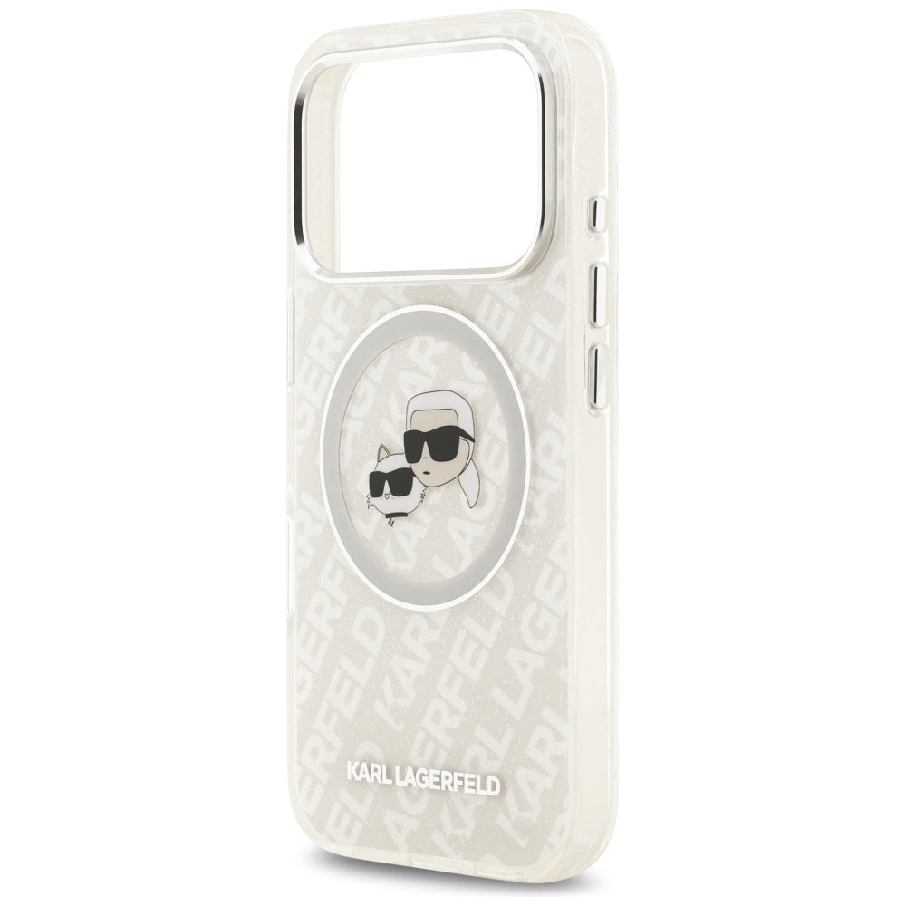 MagSafe-skal för Apple iPhone 17 Pro, Karl Lagerfeld, Glitter Karl & Choupette Head, Vit