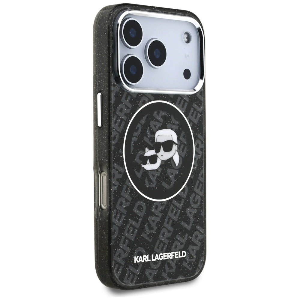MagSafe-skal för Apple iPhone 17 Pro, Karl Lagerfeld, Glitter Karl & Choupette Head, Svart