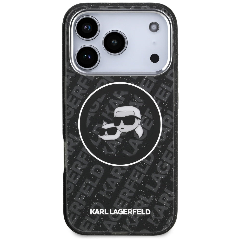 MagSafe-skal för Apple iPhone 17 Pro, Karl Lagerfeld, Glitter Karl & Choupette Head, Svart