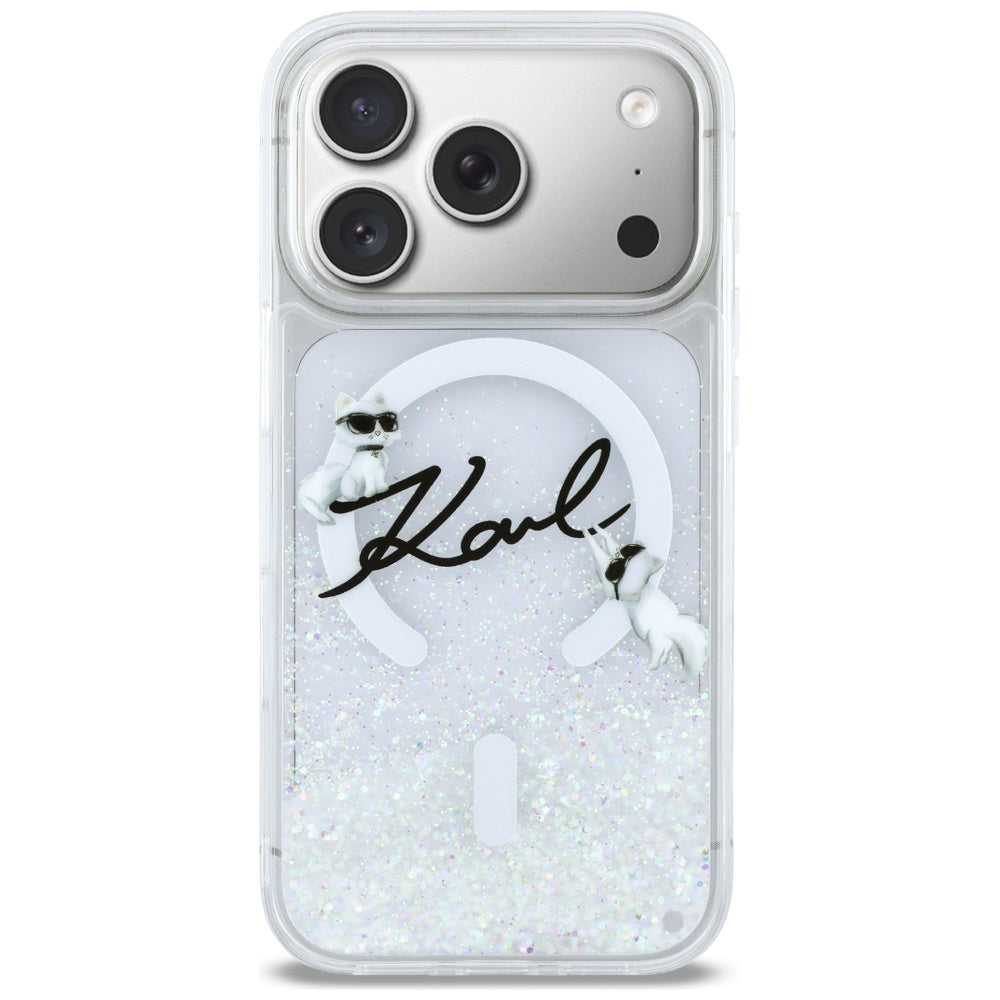 MagSafe-skal för Apple iPhone 17 Pro, Karl Lagerfeld, Glitter Karl Script Logo, Transparent