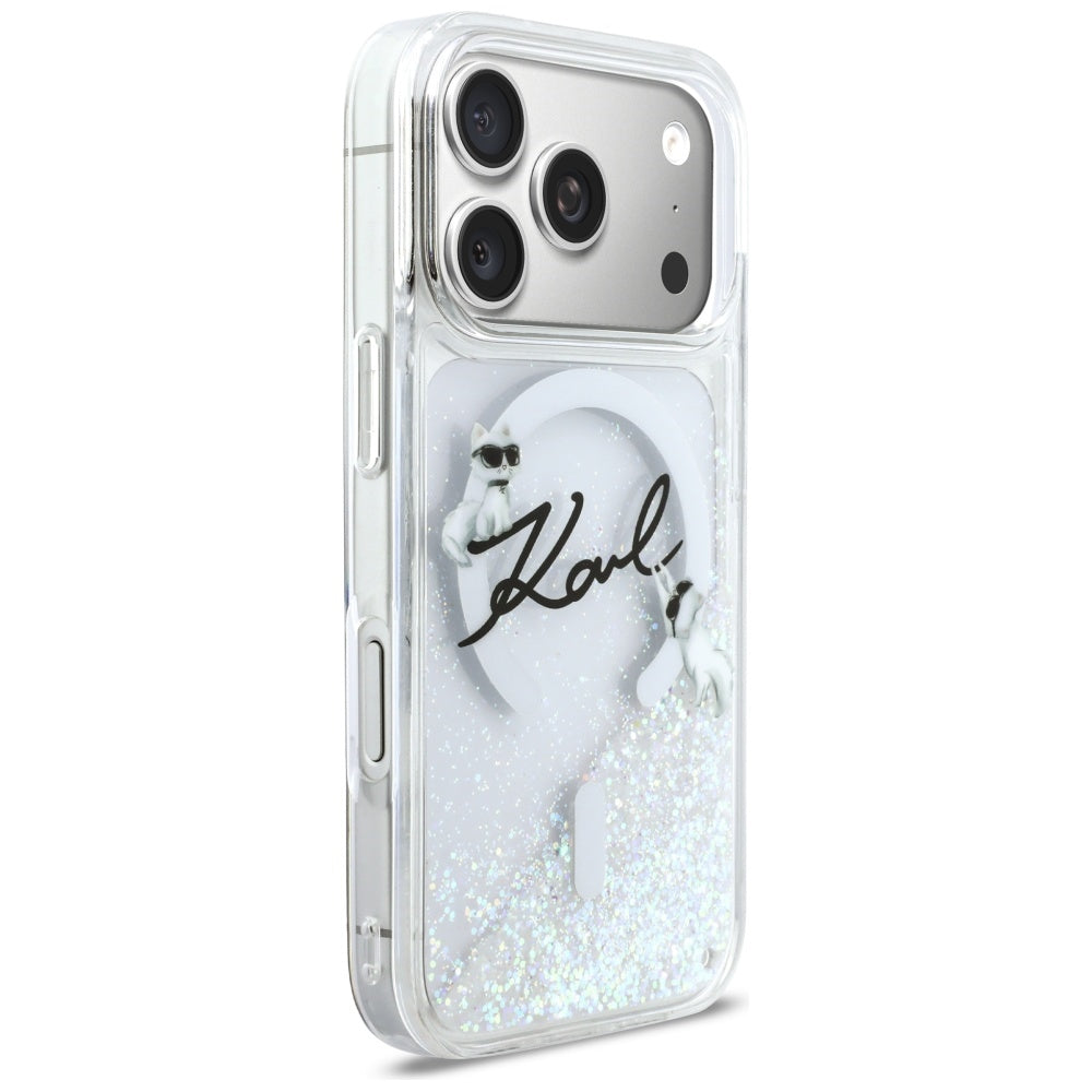 MagSafe-skal för Apple iPhone 17 Pro, Karl Lagerfeld, Glitter Karl Script Logo, Transparent