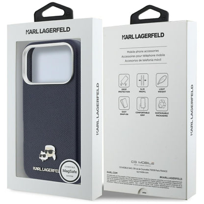 MagSafe-skal för Apple iPhone 17 Pro, Karl Lagerfeld, Saffiano Karl & Choupette Pins, Blå