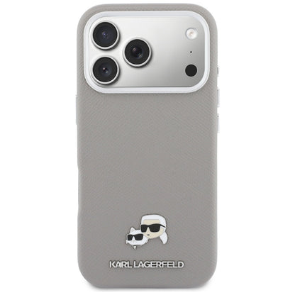 MagSafe-skal för Apple iPhone 17 Pro, Karl Lagerfeld, Saffiano Karl & Choupette Pins, Grå