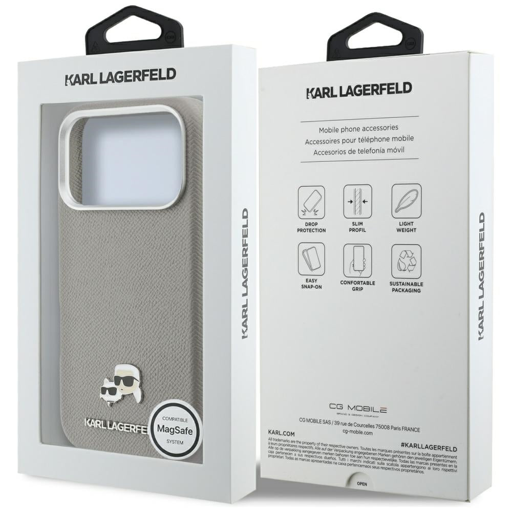 MagSafe-skal för Apple iPhone 17 Pro, Karl Lagerfeld, Saffiano Karl & Choupette Pins, Grå