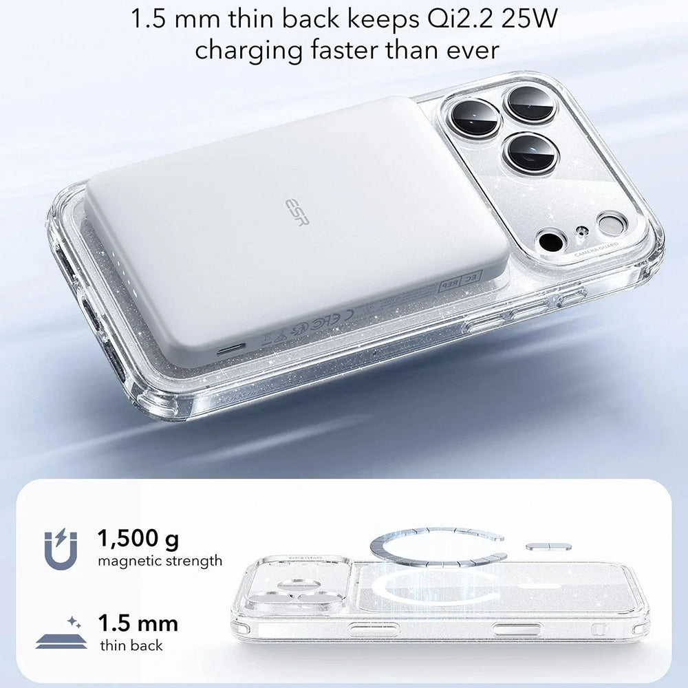 MagSafe-skal för Apple iPhone 17 Pro Max, ESR, Classic Hybrid Shimmer, Transparent