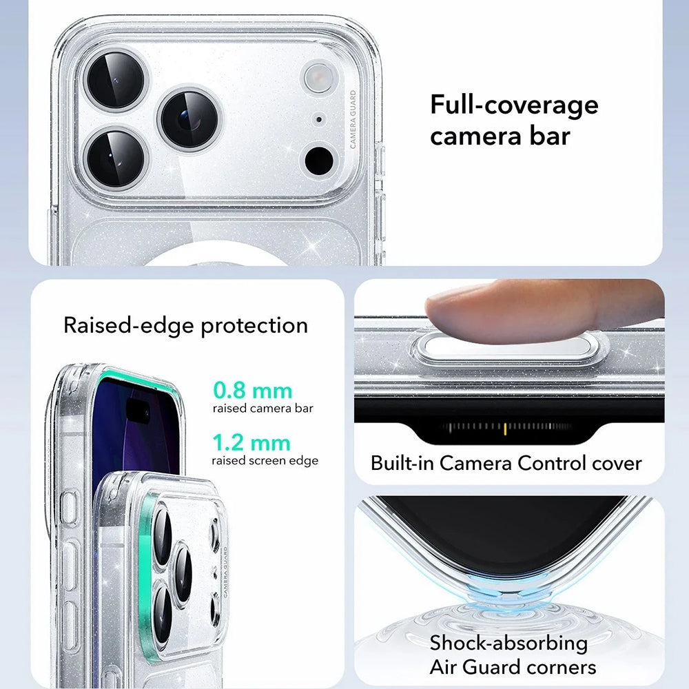MagSafe-skal för Apple iPhone 17 Pro Max, ESR, Classic Hybrid Shimmer, Transparent