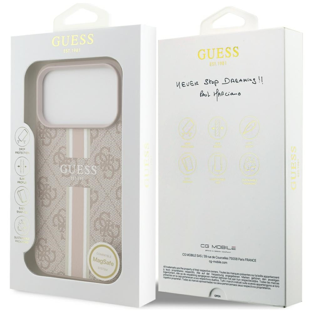 MagSafe-skal för Apple iPhone 17 Pro Max, Guess, 4G Printed Stripes, Rosa