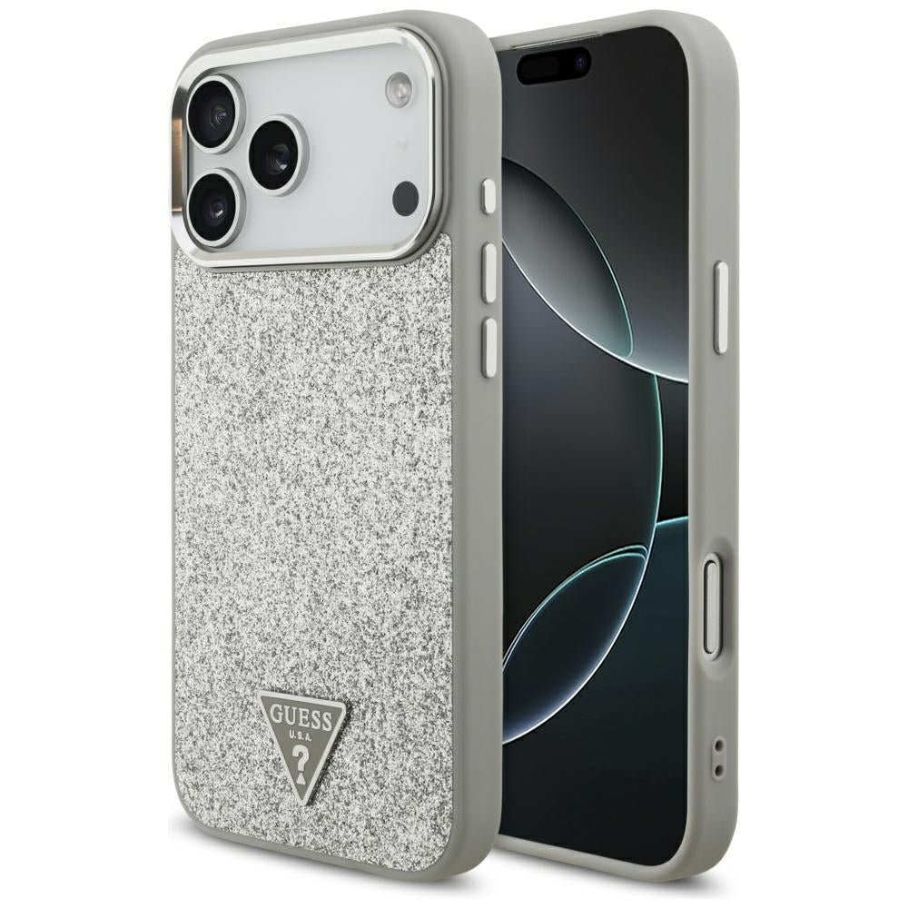 MagSafe-skal för Apple iPhone 17 Pro Max, Guess, Glitter Triangle Logo, Silver