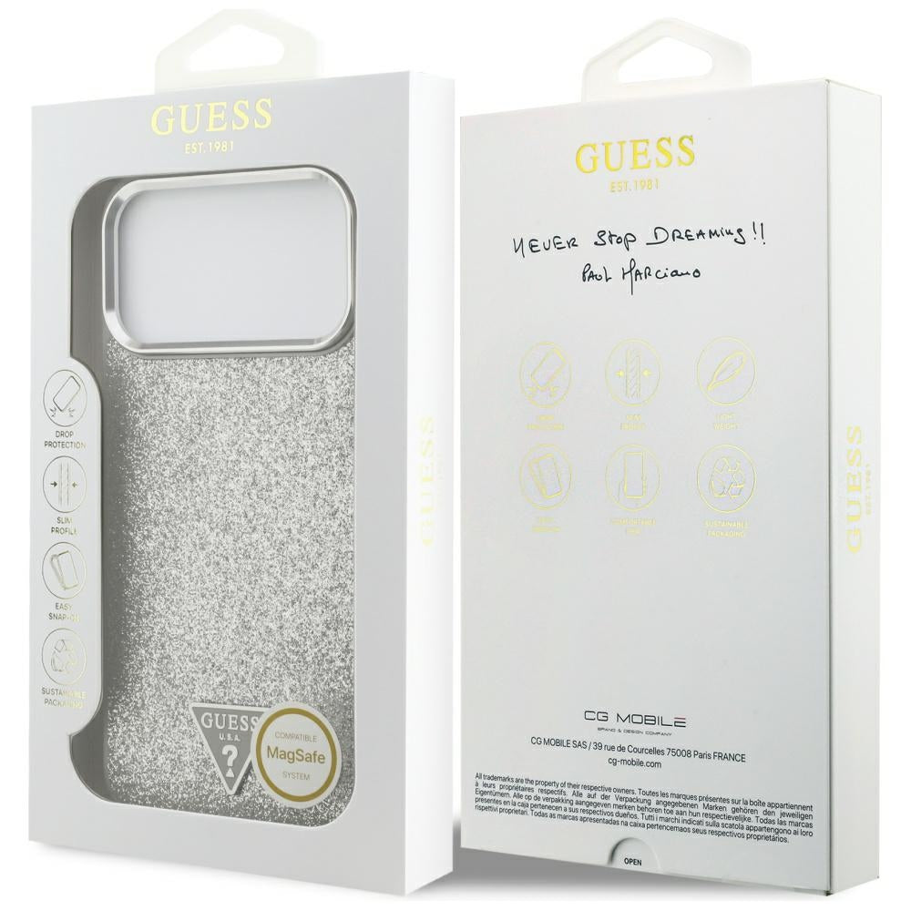 MagSafe-skal för Apple iPhone 17 Pro Max, Guess, Glitter Triangle Logo, Silver