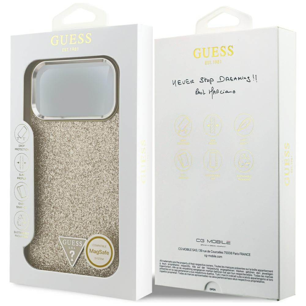 MagSafe-skal för Apple iPhone 17 Pro Max, Guess, Glitter Triangle Logo, Guld