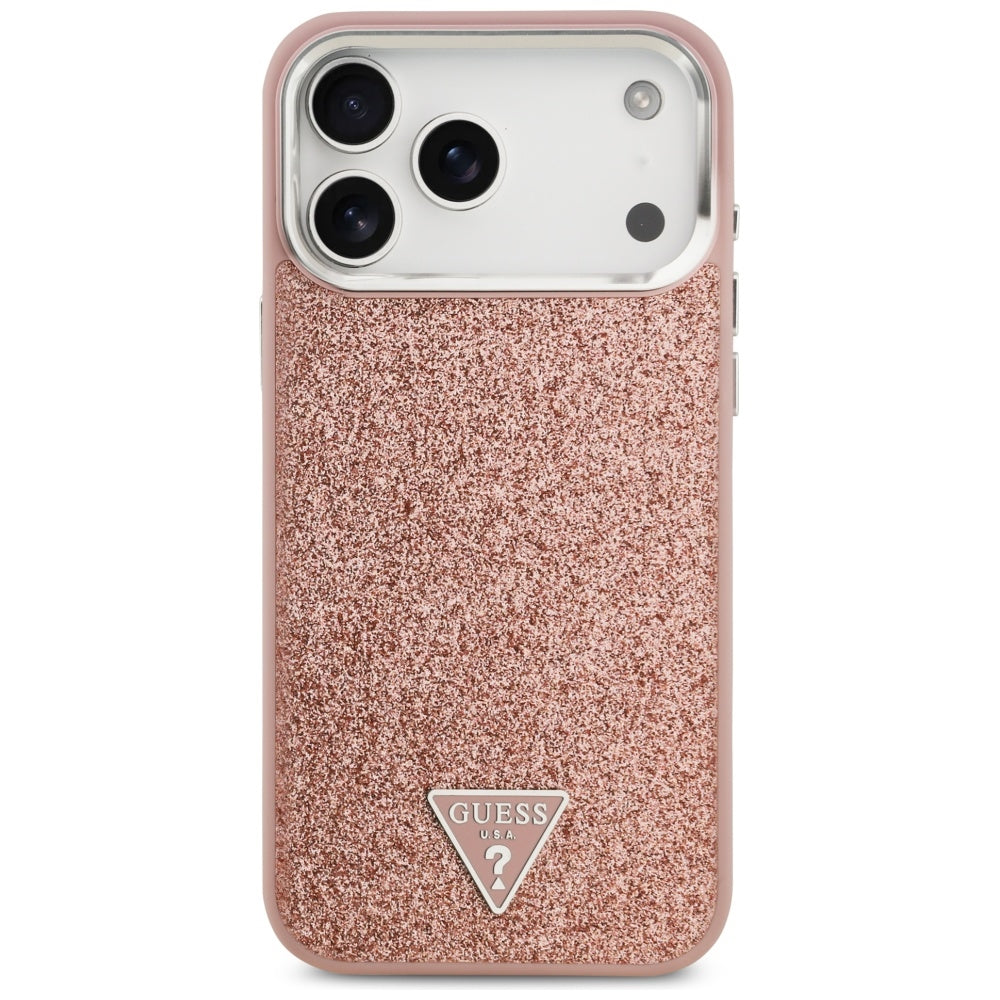 MagSafe-skal för Apple iPhone 17 Pro Max, Guess, Glitter Triangle Logo, Rosa