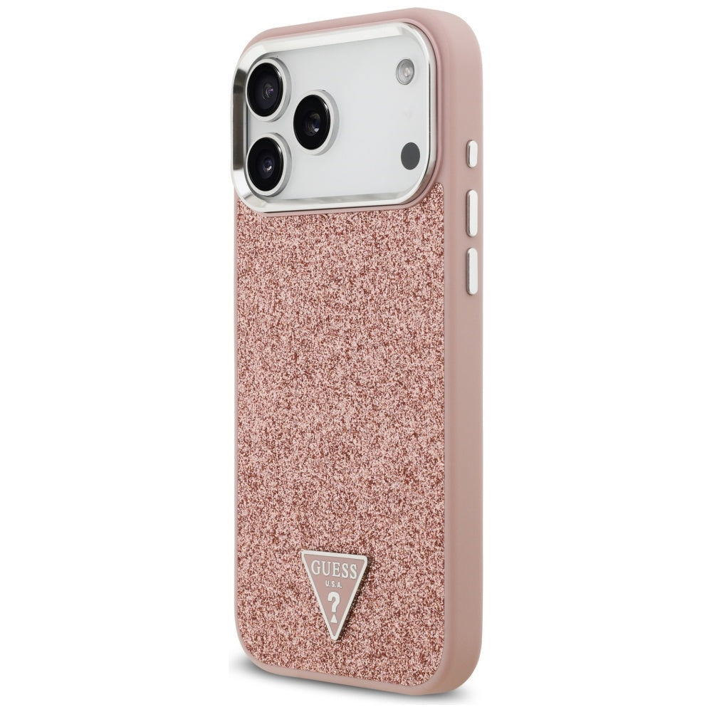 MagSafe-skal för Apple iPhone 17 Pro Max, Guess, Glitter Triangle Logo, Rosa