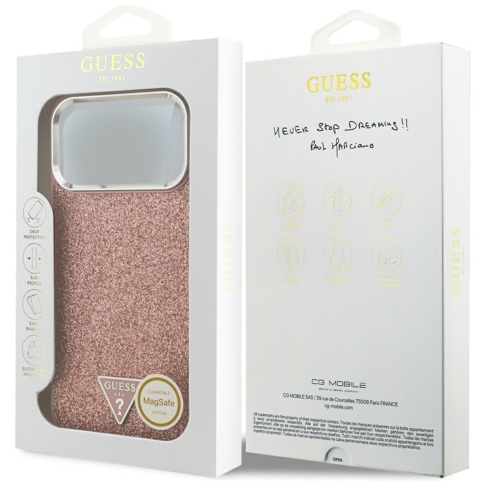 MagSafe-skal för Apple iPhone 17 Pro Max, Guess, Glitter Triangle Logo, Rosa