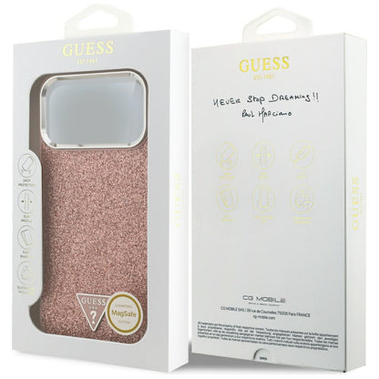 MagSafe-skal för Apple iPhone 17 Pro Max, Guess, Glitter Triangle Logo, Rosa