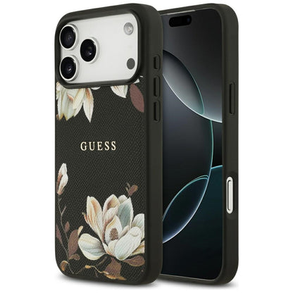 MagSafe Case for Apple iPhone 17 Pro Max, Guess, Grained Flowers, Black