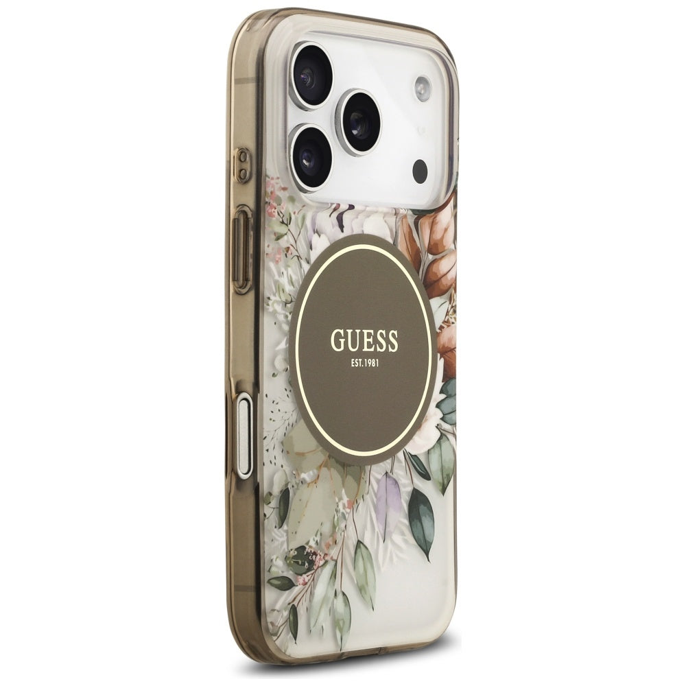 MagSafe-skal för Apple iPhone 17 Pro Max, Guess, IML Flower & Tonal Circle, Brun