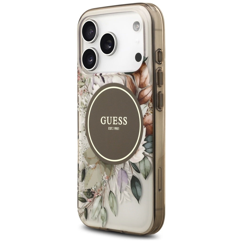 MagSafe-skal för Apple iPhone 17 Pro Max, Guess, IML Flower & Tonal Circle, Brun