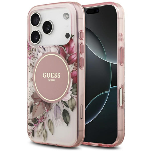 MagSafe-skal för Apple iPhone 17 Pro Max, Guess, IML Flower & Tonal Circle, Rosa