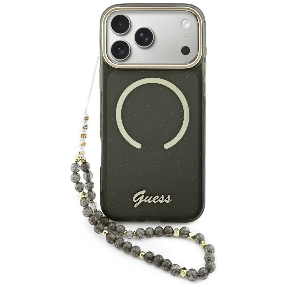 MagSafe-fodral för Apple iPhone 17 Pro Max, Guess, IML Glitter Script Strap, Svart