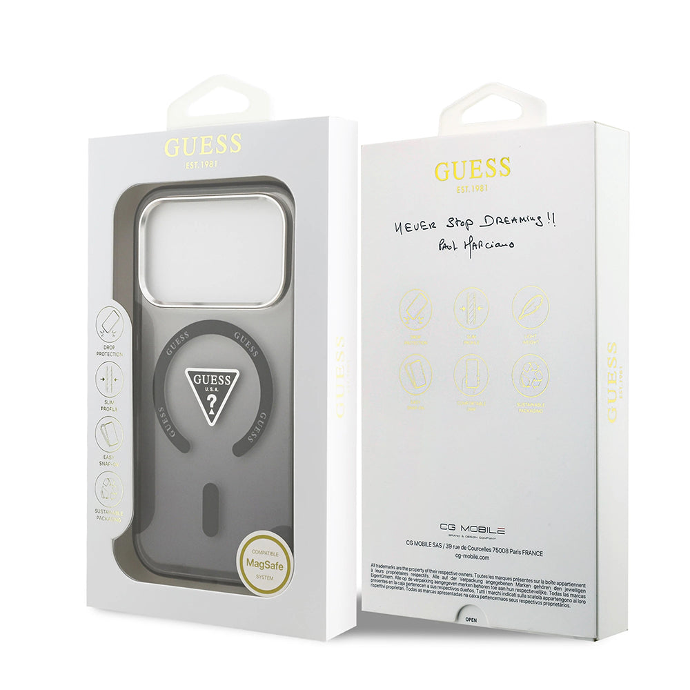 MagSafe-fodral för Apple iPhone 17 Pro Max, Guess, IML Gradient Triangle Logo, Svart Silver