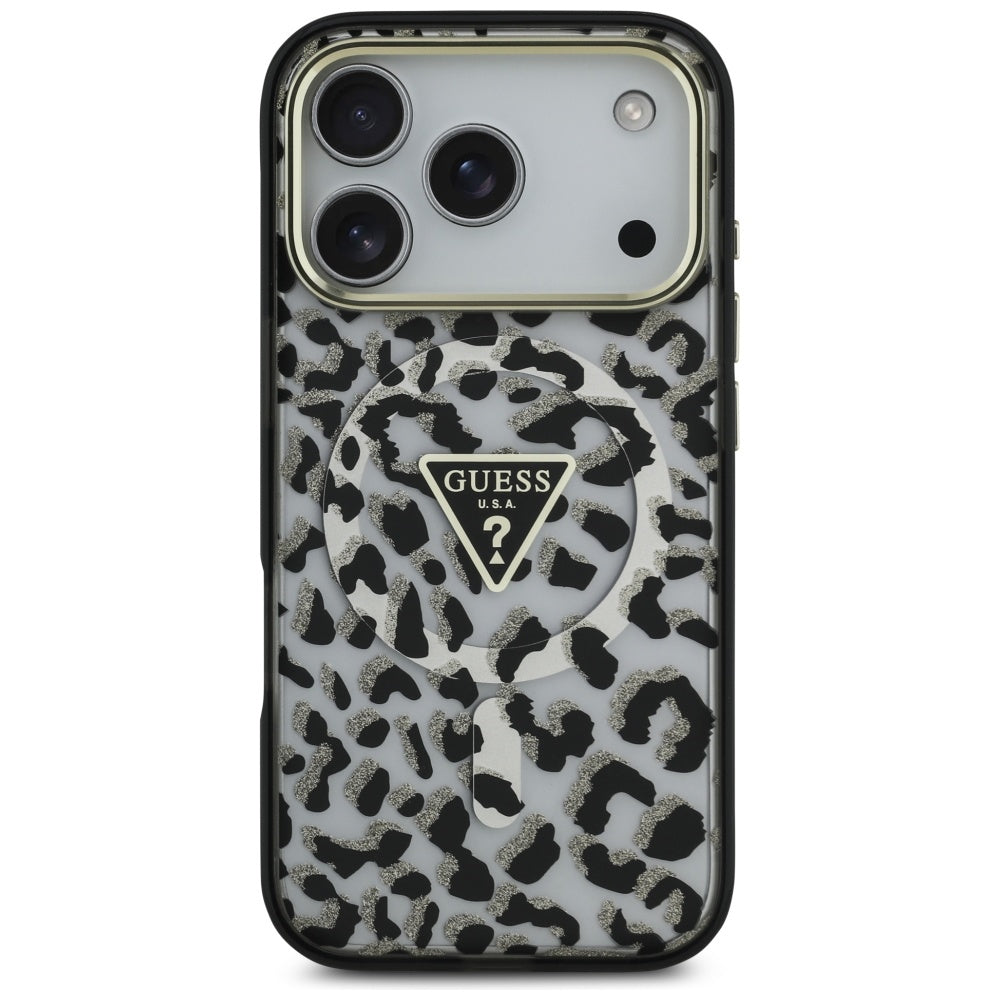 MagSafe Case for Apple iPhone 17 Pro Max, Guess, Leopard Glitter, Black