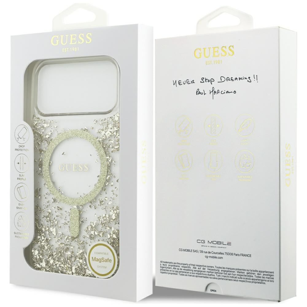 MagSafe-skal för Apple iPhone 17 Pro Max, Guess, Resin Bottom Glitter, Guld