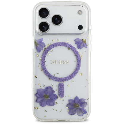 MagSafe-skal för Apple iPhone 17 Pro Max, Guess, Resin Flowers and Glitter, Lila