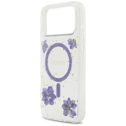 MagSafe-skal för Apple iPhone 17 Pro Max, Guess, Resin Flowers and Glitter, Lila