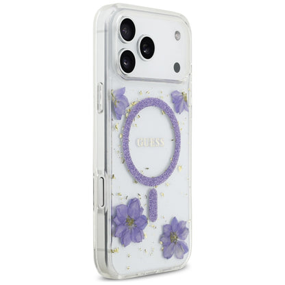 MagSafe-skal för Apple iPhone 17 Pro Max, Guess, Resin Flowers and Glitter, Lila