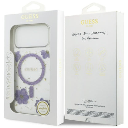 MagSafe-skal för Apple iPhone 17 Pro Max, Guess, Resin Flowers and Glitter, Lila