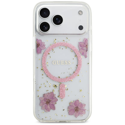 MagSafe-skal för Apple iPhone 17 Pro Max, Guess, Resin Flowers and Glitter, Rosa