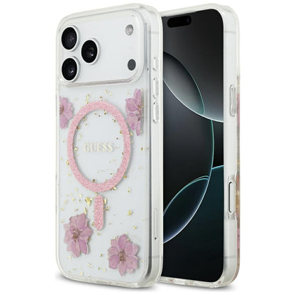 MagSafe-skal för Apple iPhone 17 Pro Max, Guess, Resin Flowers and Glitter, Rosa