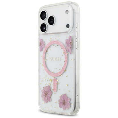 MagSafe-skal för Apple iPhone 17 Pro Max, Guess, Resin Flowers and Glitter, Rosa