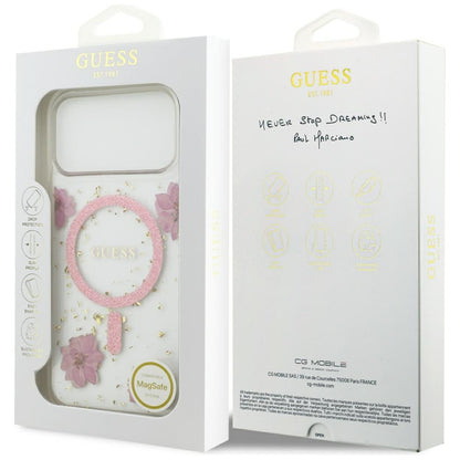 MagSafe-skal för Apple iPhone 17 Pro Max, Guess, Resin Flowers and Glitter, Rosa