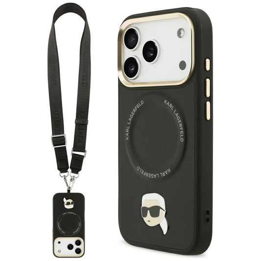 MagSafe Case for Apple iPhone 17 Pro Max, Karl Lagerfeld, Big Strap Karl Metal Logo, Black