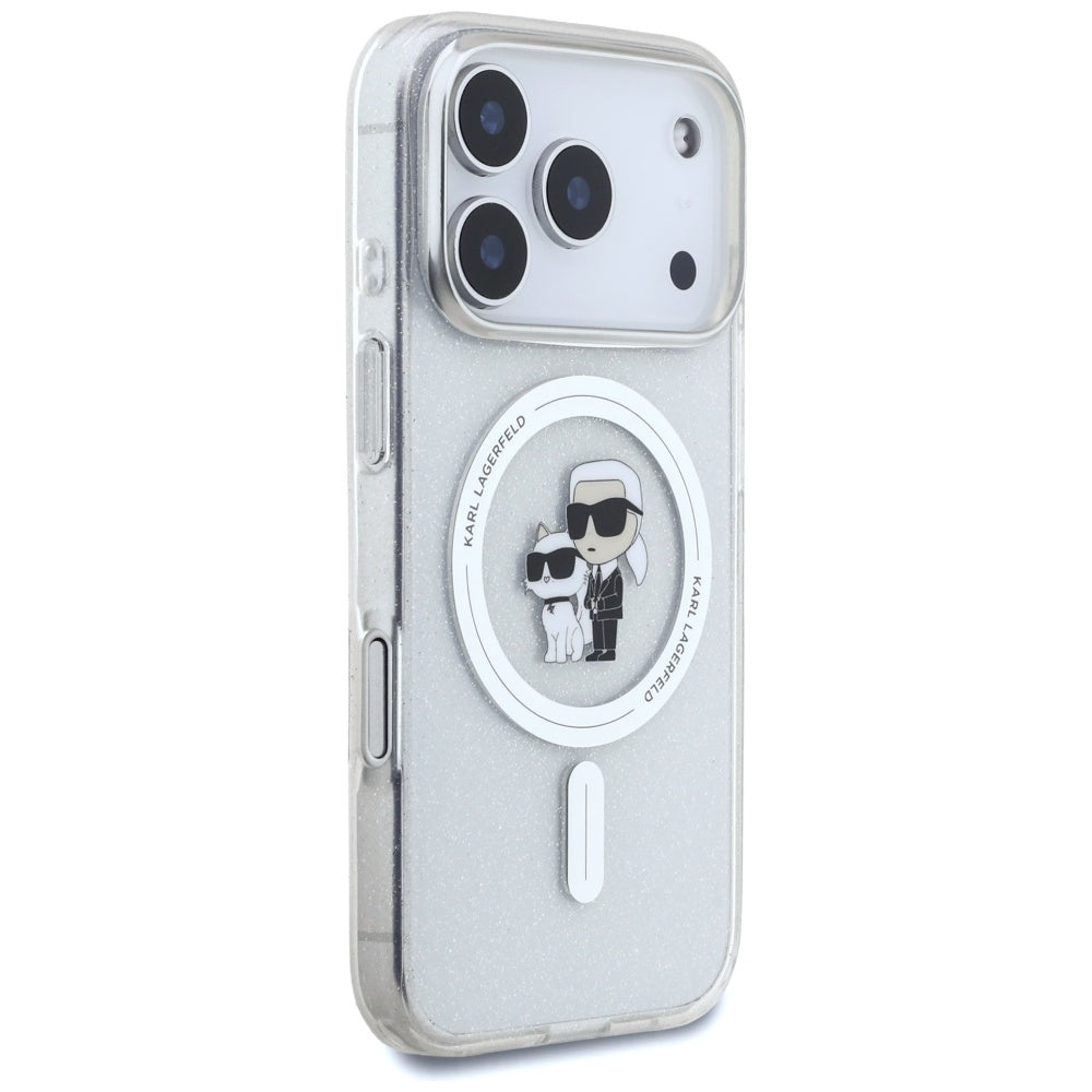 MagSafe-skal för Apple iPhone 17 Pro Max, Karl Lagerfeld, IML Glitter Karl & Choupette, Transparent