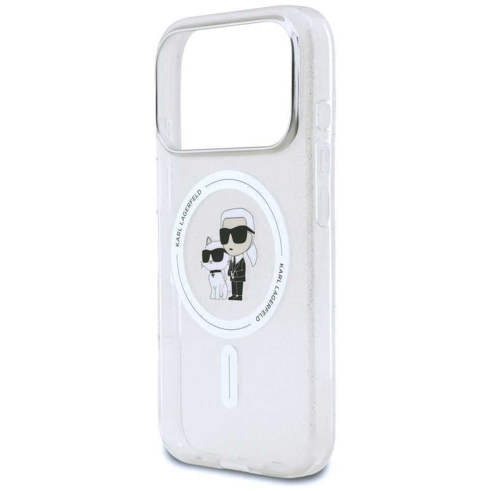 MagSafe-skal för Apple iPhone 17 Pro Max, Karl Lagerfeld, IML Glitter Karl & Choupette, Transparent