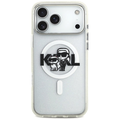 MagSafe-skal för Apple iPhone 17 Pro Max, Karl Lagerfeld, IML Sketch Logo Glitter Karl & Choupette, Transparent