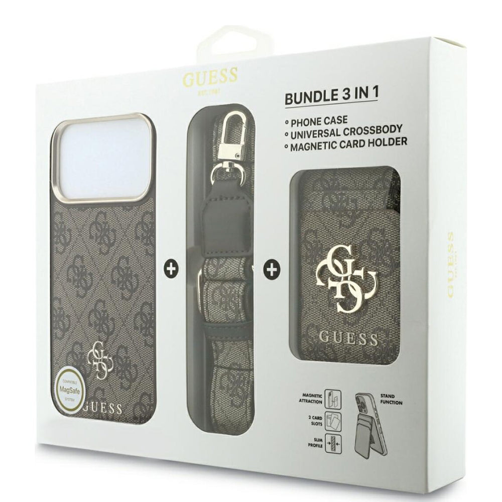 MagSafe-skal för Apple iPhone 18 Pro / 17 Pro, Guess, 4G Cardslot & Big Strap, brun