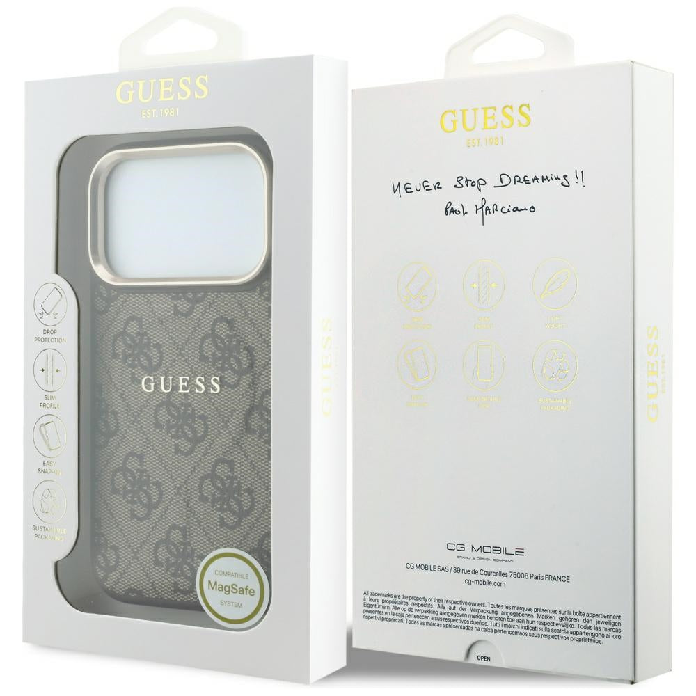 MagSafe-fodral för Apple iPhone 18 Pro / 17 Pro, Guess, 4G Embossed Classic, Brun