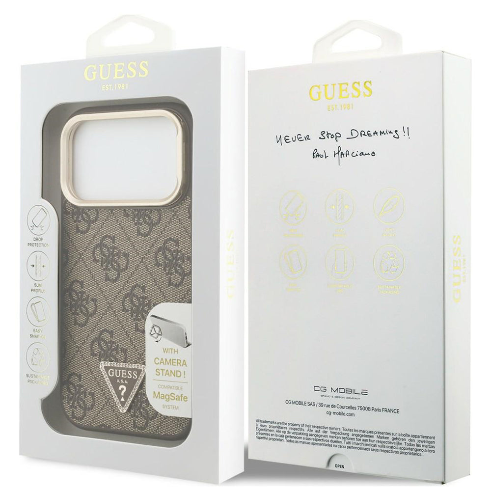 MagSafe-skal för Apple iPhone 18 Pro / 17 Pro, Guess, 4G Triangle Logo & Stand Camera, brun