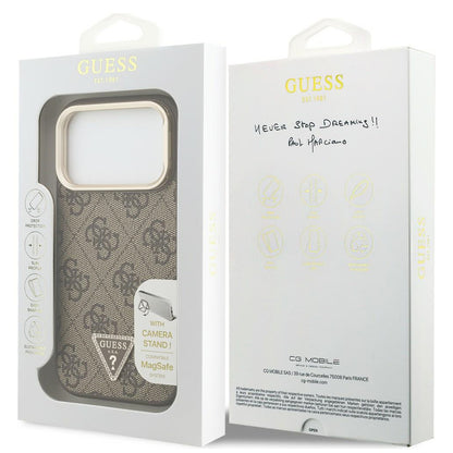 MagSafe-skal för Apple iPhone 18 Pro / 17 Pro, Guess, 4G Triangle Logo & Stand Camera, brun