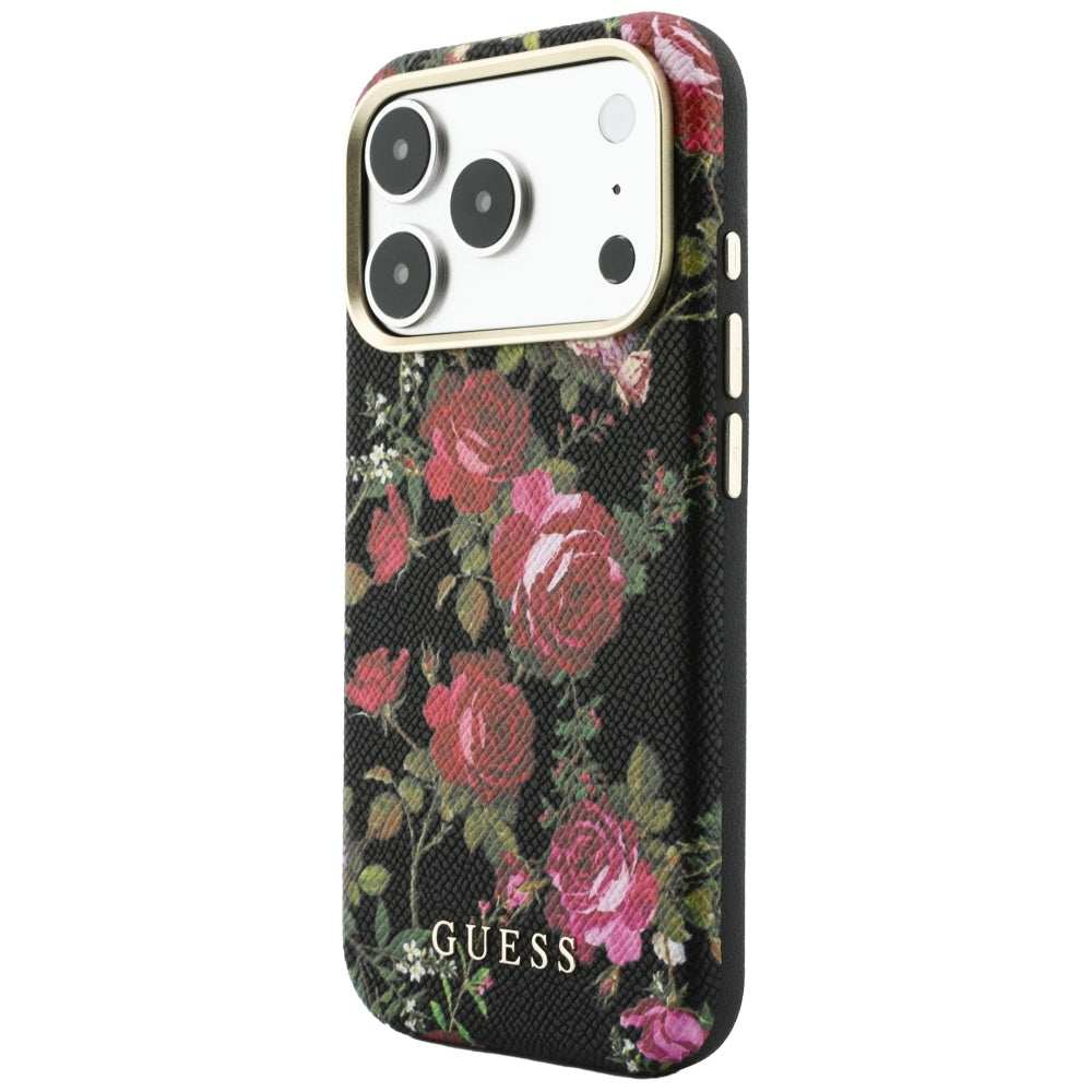 MagSafe-skal för Apple iPhone 18 Pro / 17 Pro, Guess, Blossom Roses Print, svart