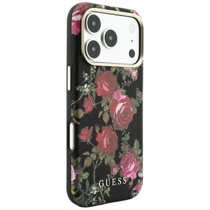 MagSafe-skal för Apple iPhone 18 Pro / 17 Pro, Guess, Blossom Roses Print, svart