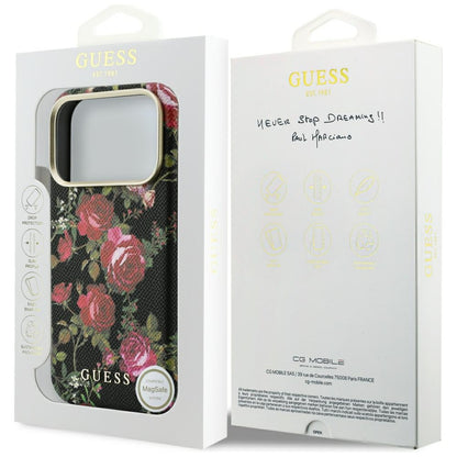 MagSafe-skal för Apple iPhone 18 Pro / 17 Pro, Guess, Blossom Roses Print, svart