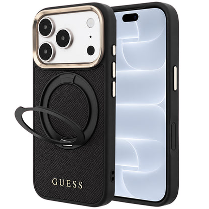 MagSafe-skal för Apple iPhone 18 Pro / 17 Pro, Guess, Grained Ring Stand 360 Classic, svart