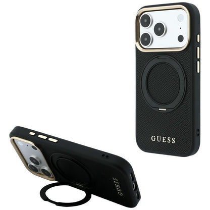 MagSafe-skal för Apple iPhone 18 Pro / 17 Pro, Guess, Grained Ring Stand 360 Classic, svart