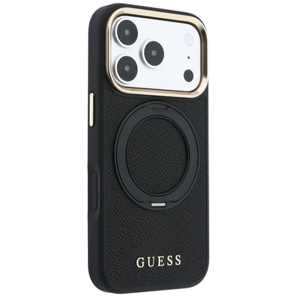 MagSafe-skal för Apple iPhone 18 Pro / 17 Pro, Guess, Grained Ring Stand 360 Classic, svart